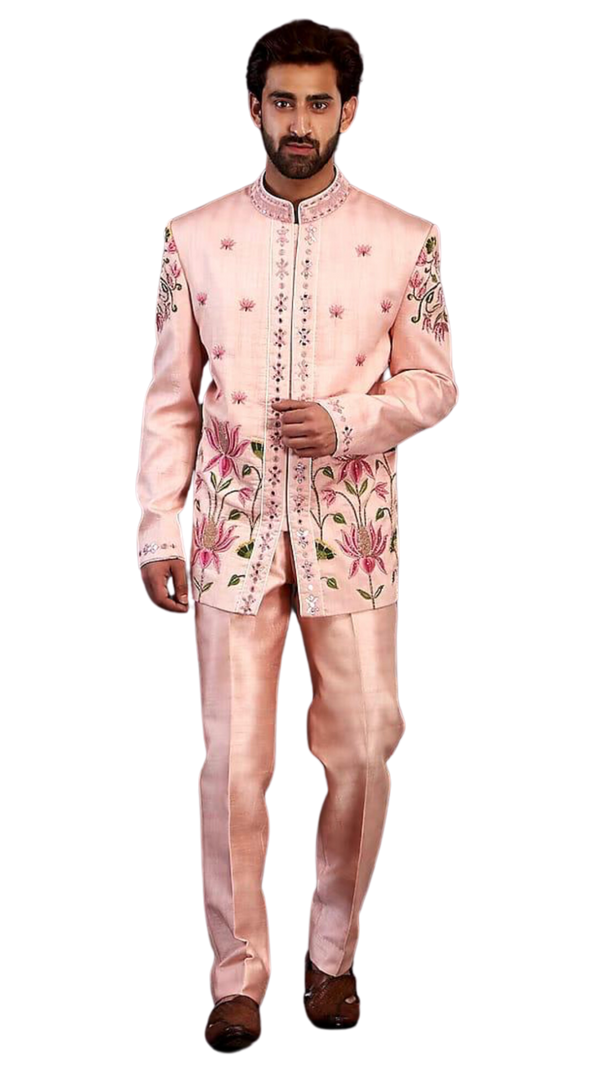 Men's Pink Lotus Beaded Sherwani 