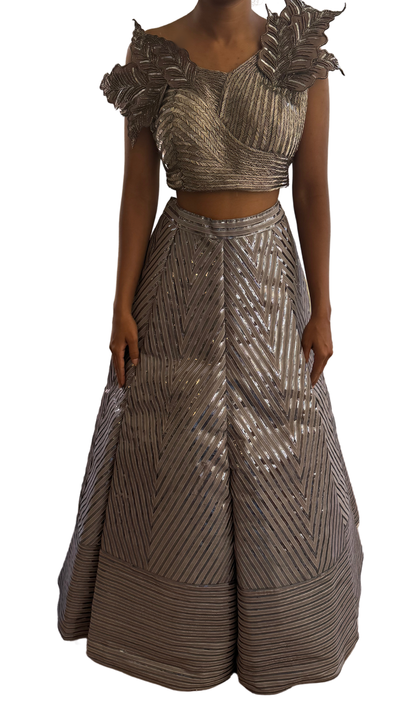 Pewter Laser Cut Floral Lehenga