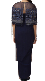 Navy Blue Embroidered Cape with Dhoti Skirt