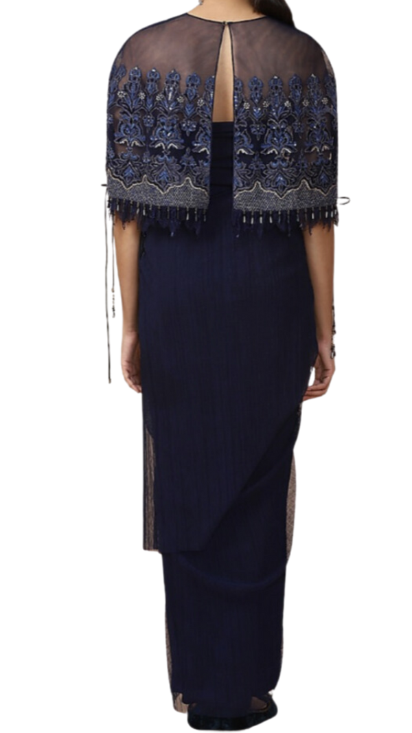 Navy Blue Embroidered Cape with Dhoti Skirt