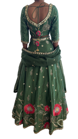 Dark Green Floral & Gold Embellished Lehenga