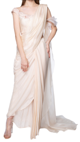 Organza Pre-Draped Cream Sari