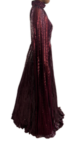 Maroon Fully Sequined & Beaded Cape  Gown