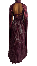 Maroon Fully Sequined & Beaded Cape  Gown