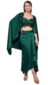 Emerald Green Embellished Draped Skirt Set