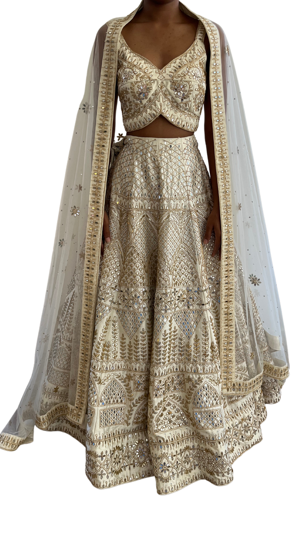 White & Gold Fully Heavily Mirrored Luxury Lehenga