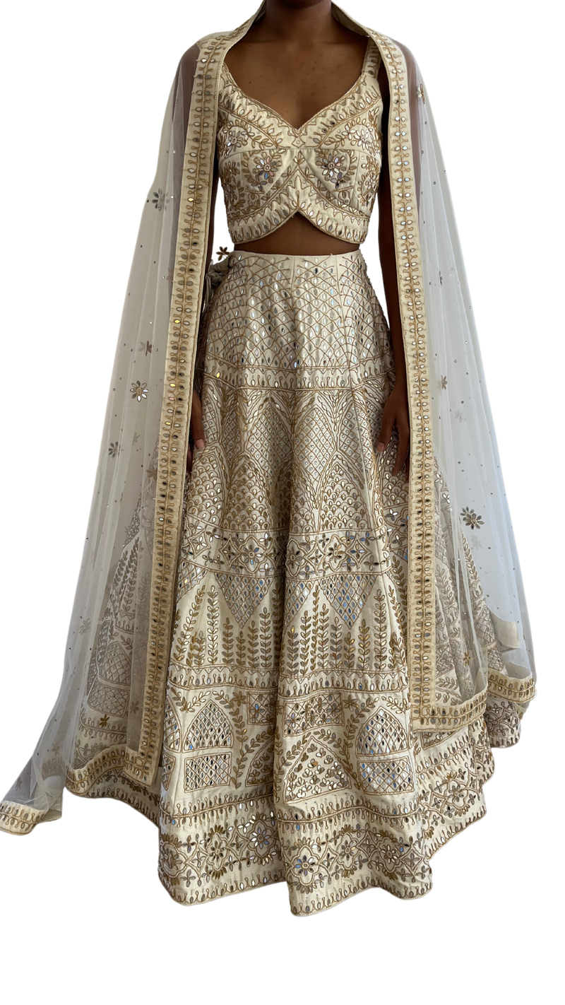 White & Gold Fully Heavily Mirrored Luxury Lehenga