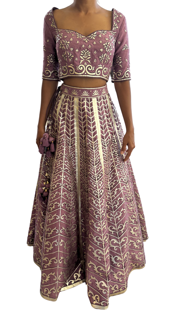 Purple & Silver Leather Laser Cut Lehenga