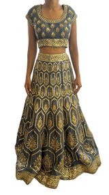 Charcoal & Gold Heavily Mirrored Lehenga