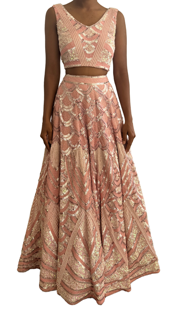 Heavily Pink Art Deco Beaded Lehenga