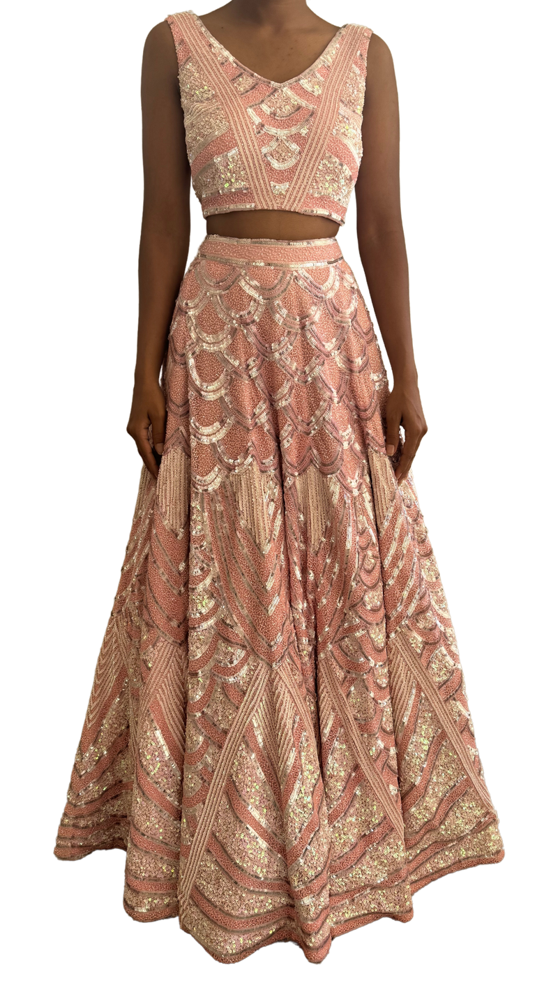 Heavily Pink Art Deco Beaded Lehenga