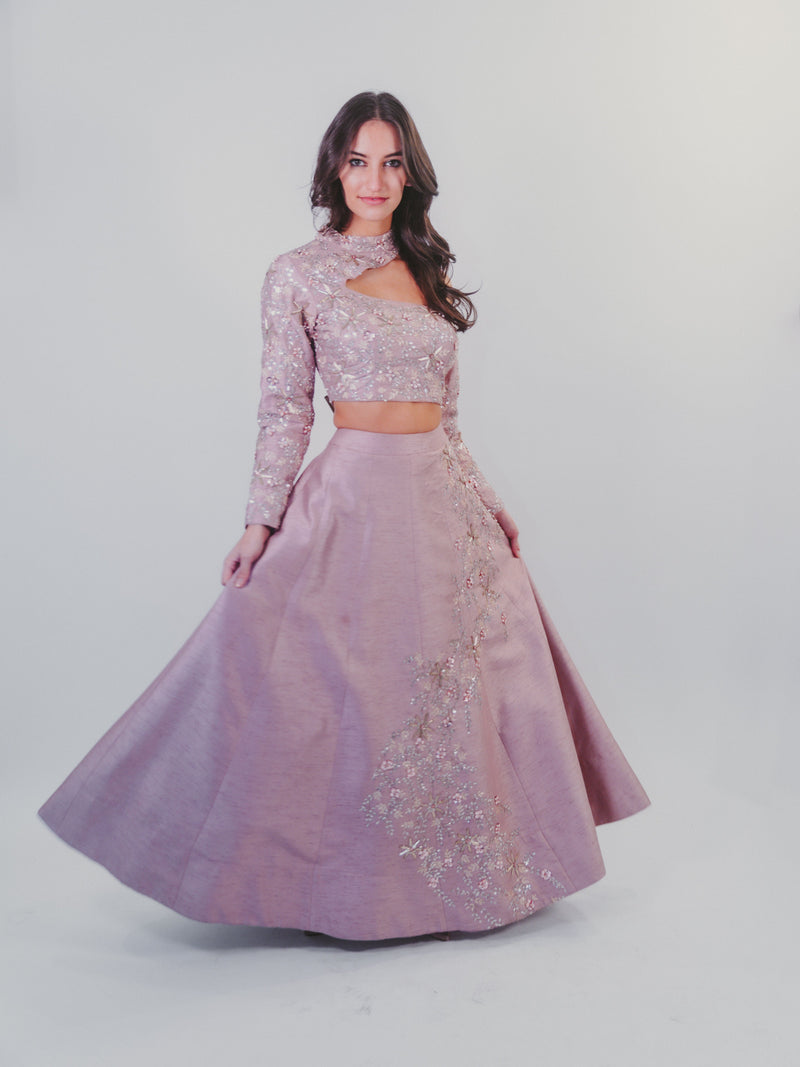 Blush Pink Cut-Out Lehenga - Preserve