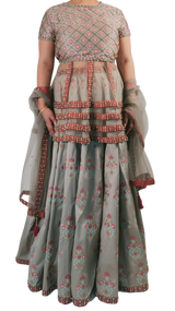 Grey Embroidered Peplum Top Lehenga Set - Preserve