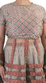 Grey Embroidered Peplum Top Lehenga Set - Preserve