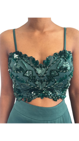 Emerald Green Embellished Draped Skirt Set