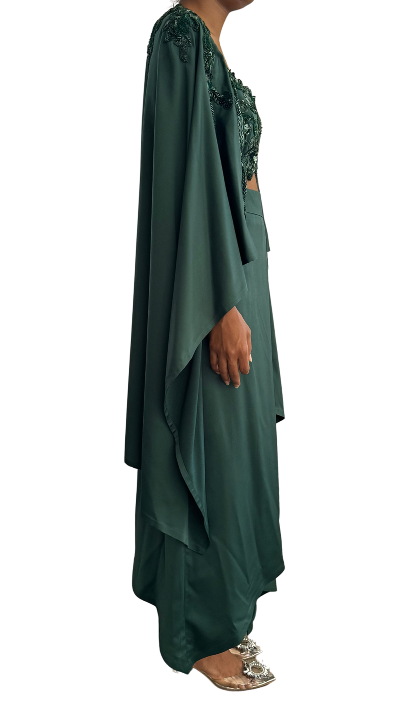 Emerald Green Embellished Draped Skirt Set