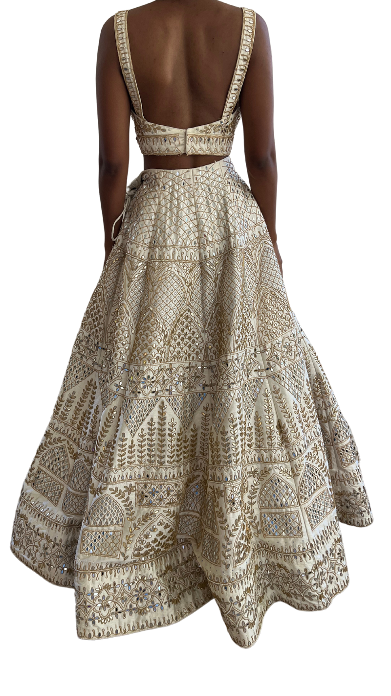 White & Gold Fully Heavily Mirrored Luxury Lehenga