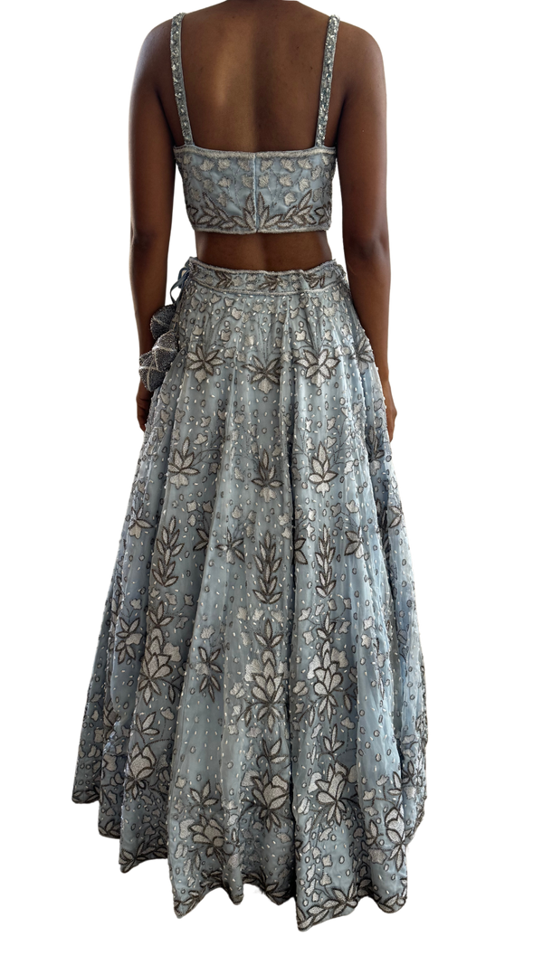 Baby Blue Lotus Motif Fully Beaded Lehenga