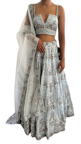 Baby Blue Lotus Motif Fully Beaded Lehenga