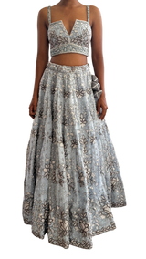 Baby Blue Lotus Motif Fully Beaded Lehenga