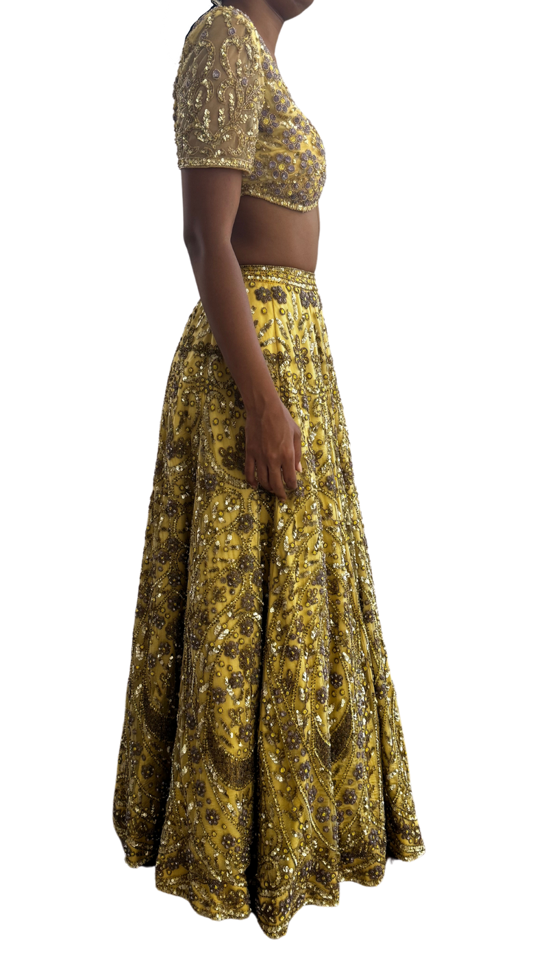 Heavily Beaded Yellow Petite Lehenga