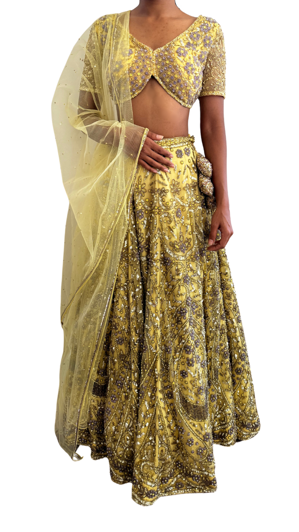 Heavily Beaded Yellow Petite Lehenga