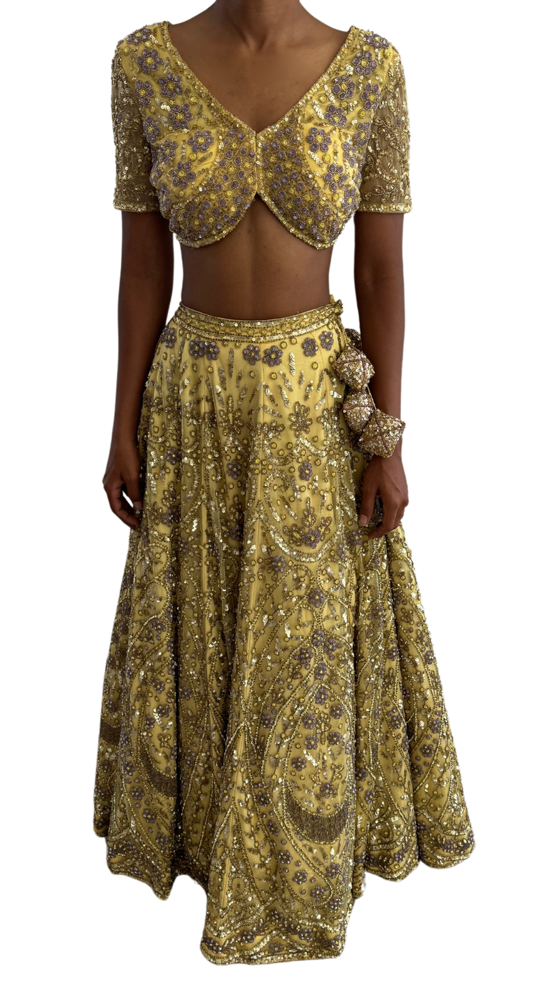 Heavily Beaded Yellow Petite Lehenga