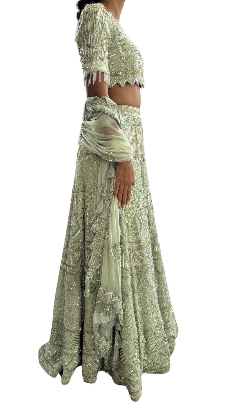 Mint Fully Beaded Art Deco Decadent Embellished Lehenga