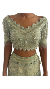 Mint Fully Beaded Art Deco Decadent Embellished Lehenga