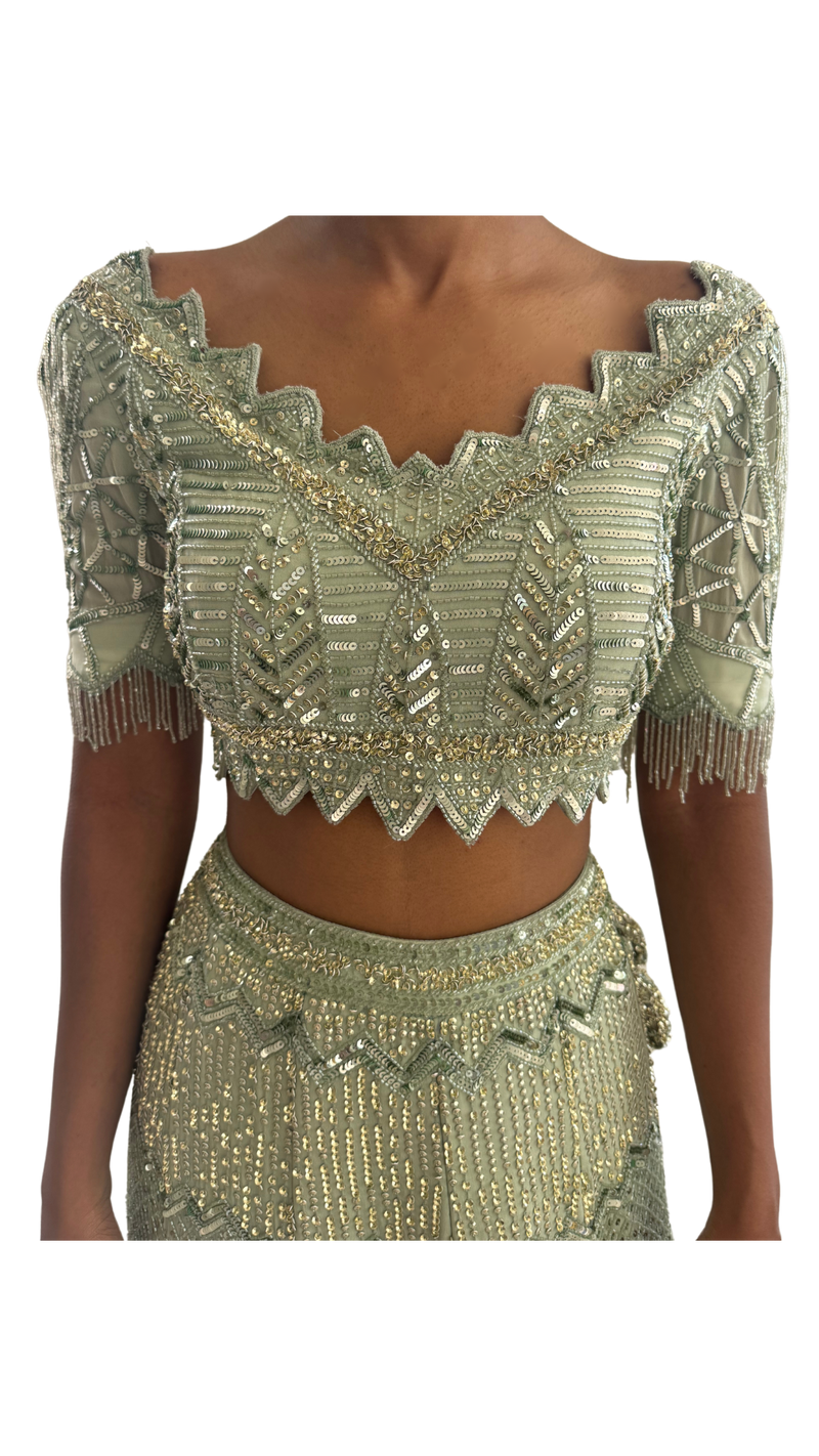 Mint Fully Beaded Art Deco Decadent Embellished Lehenga