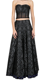 Black Laser Cut Mesh Lehenga with Corset