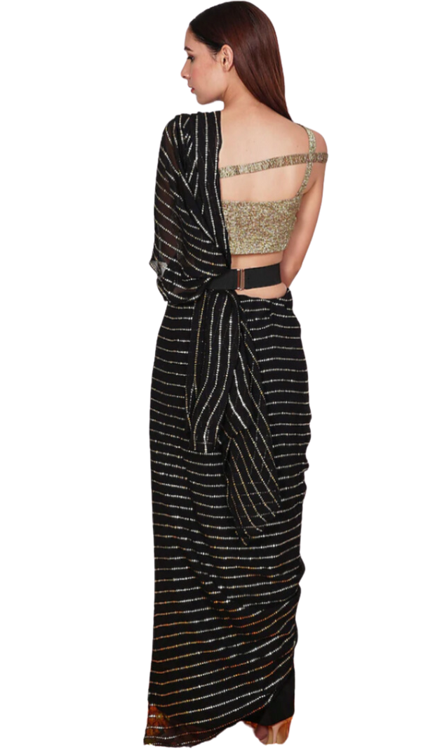 SAMPLE SALE: Black & Gold Pre-Draped Palazzo Pant Sari Set