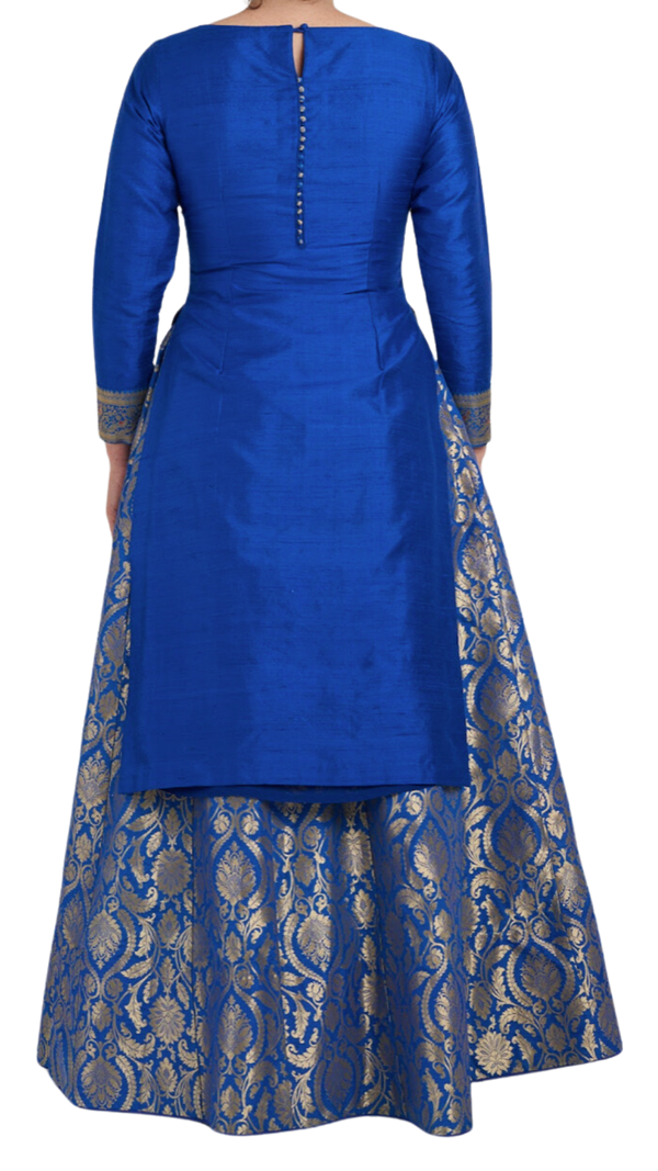 SAMPLE SALE: Blue Banarasi Kurta Lehenga