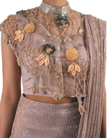 Champagne Gold Sheer Beaded Cape Concept Sari - Preserve