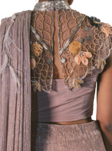 Champagne Gold Sheer Beaded Cape Concept Sari - Preserve