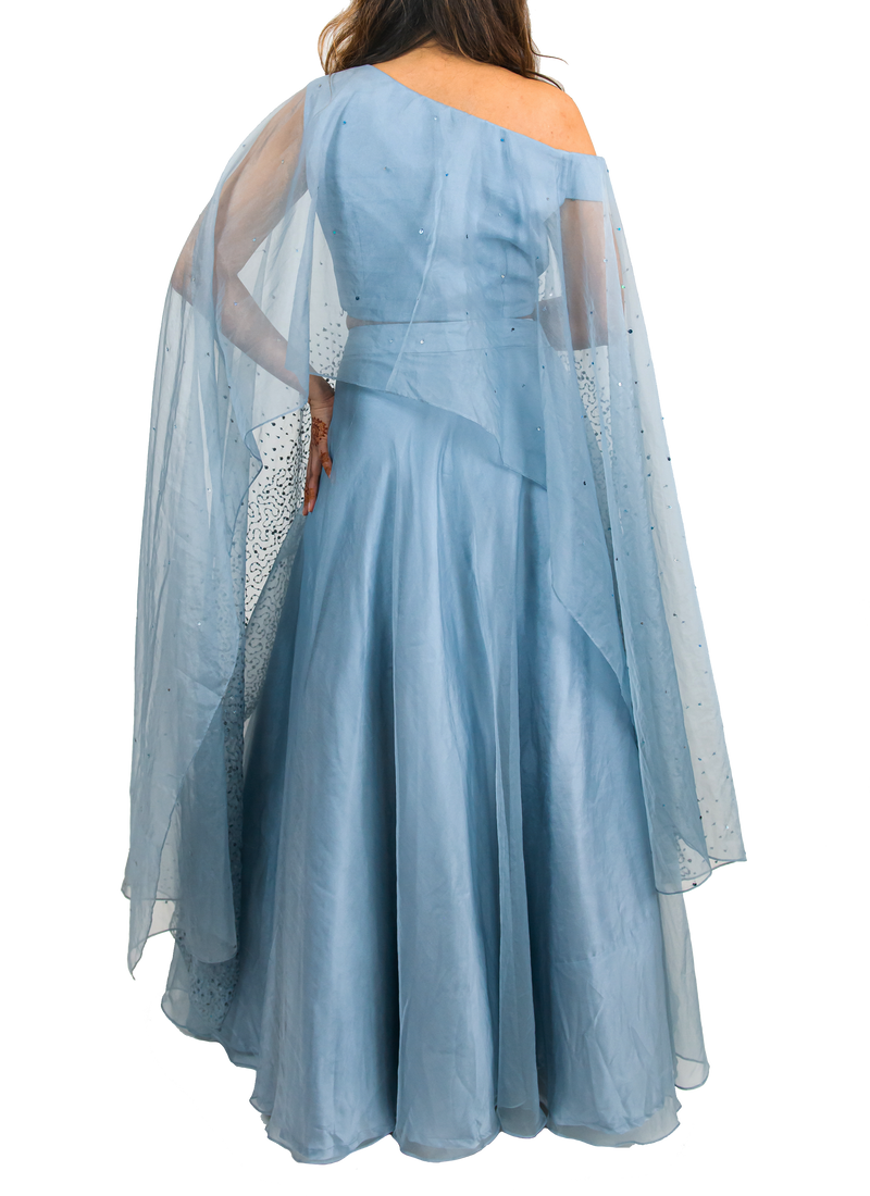 Baby Blue Shimmering Cape Lehenga - Preserve