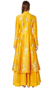 SAMPLE SALE: Gold and Yellow Swan Foil Print Kurta with Skirt