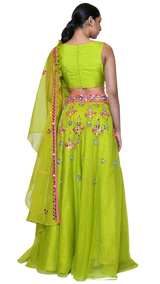 Green Organza Multi-Colored Mirrored Lehenga