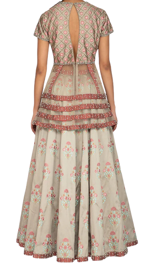 SAMPLE SALE: Grey Embroidered Peplum Top Lehenga Set