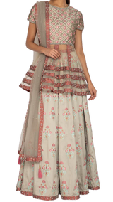 SAMPLE SALE: Grey Embroidered Peplum Top Lehenga Set