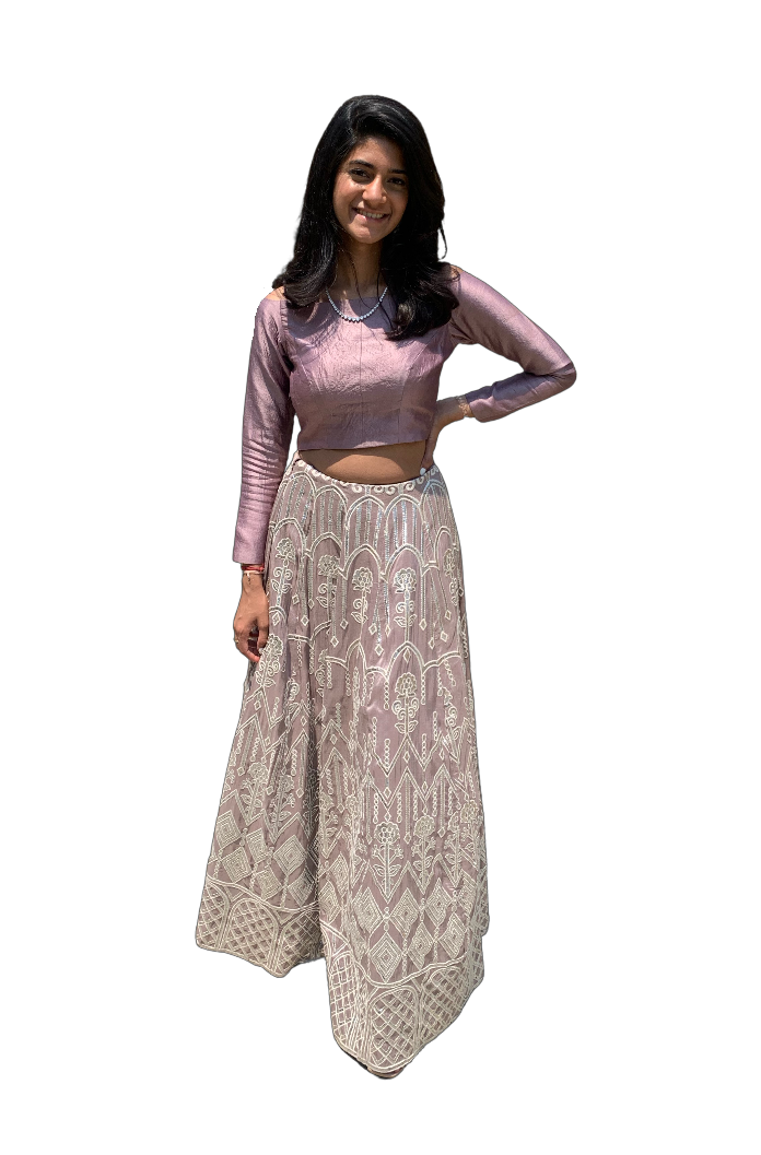 Silver Mirrored Amethyst Lehenga - Preserve