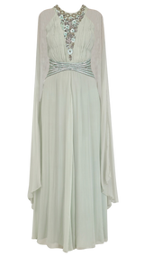 Light Sage Green Winged Sleeves Belted Gown