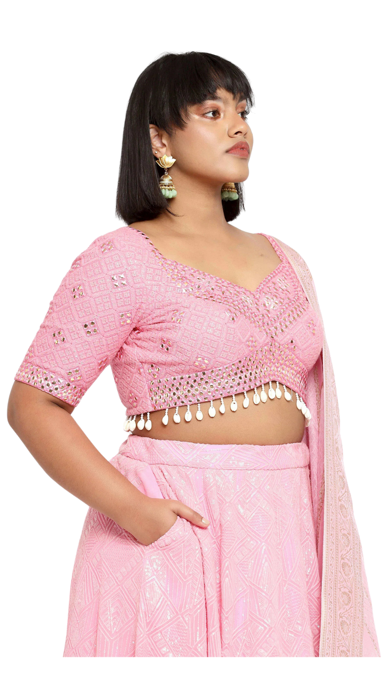 Bubble Gum Pink Sequined Seashell Lehenga