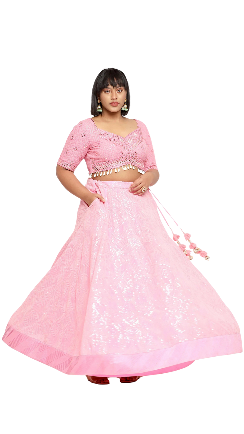 Bubble Gum Pink Sequined Seashell Lehenga