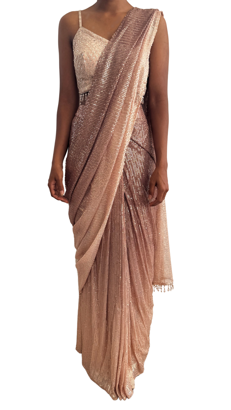 Champagne & Gold Ombre Sequinned Sari