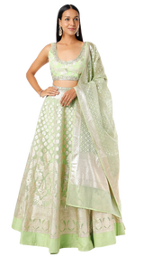 Lime Green Sleeveless Banarasi Lehenga