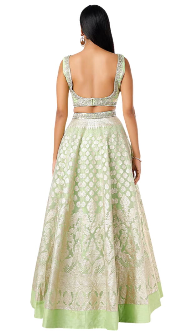 Lime Green Sleeveless Banarasi Lehenga