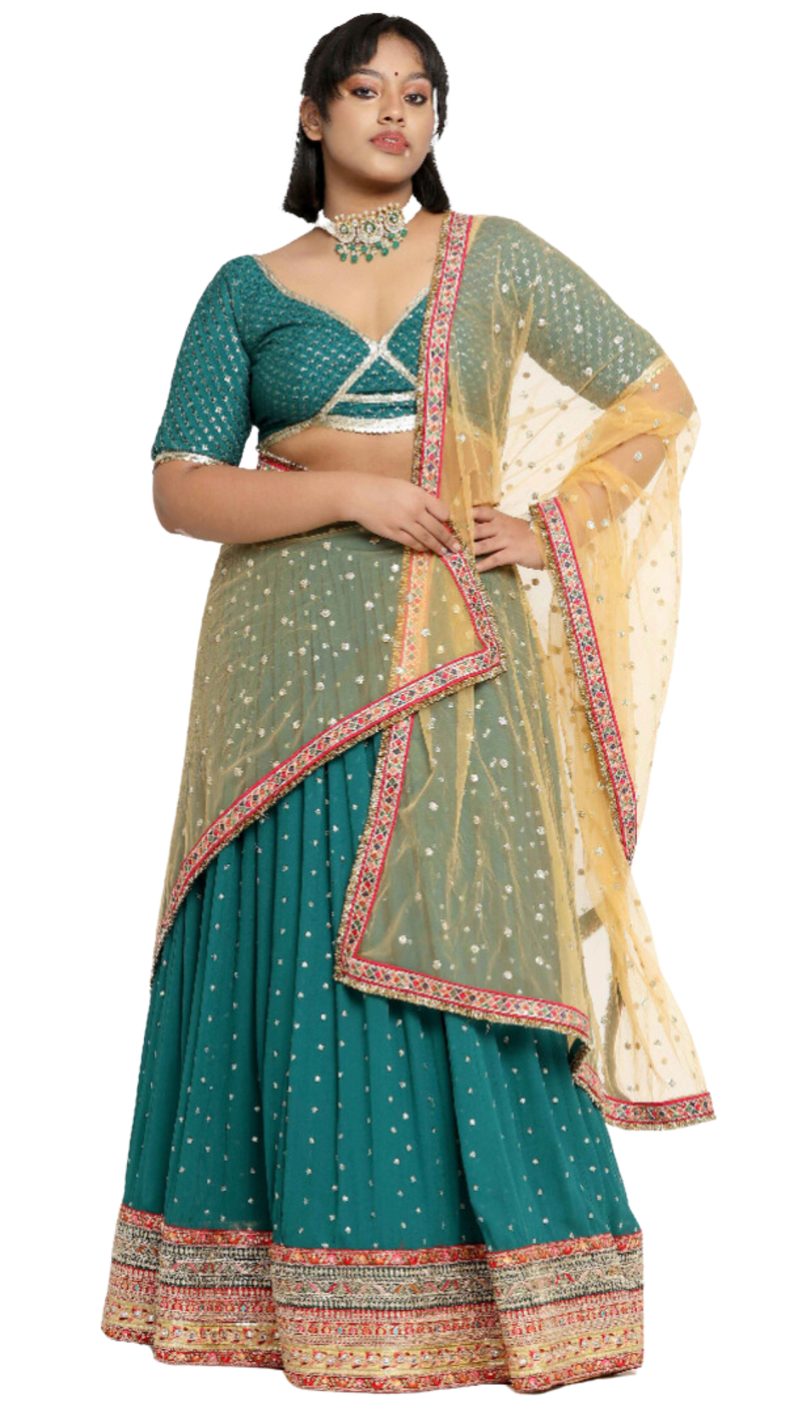 Royal Green Embroidered Lehenga