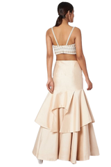 Light Peach Beaded Corset Fanned Lehenga - Preserve