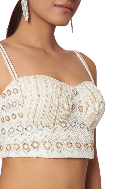 Light Peach Beaded Corset Fanned Lehenga - Preserve